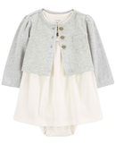 Vestido bebê canelado mescla com casaco multicor | Carter's